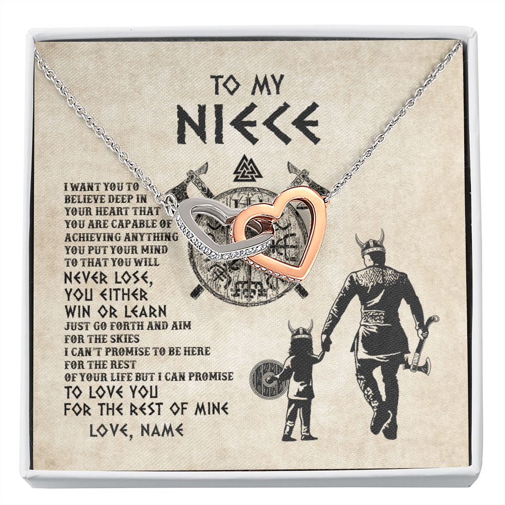 Interlocking Hearts Necklace | Personalized To My Niece Necklace From Uncle You Will Never Lose Wolf Niece Birthday Graduation Thanksgiving Valentines Christmas Customized Message Card | teecentury