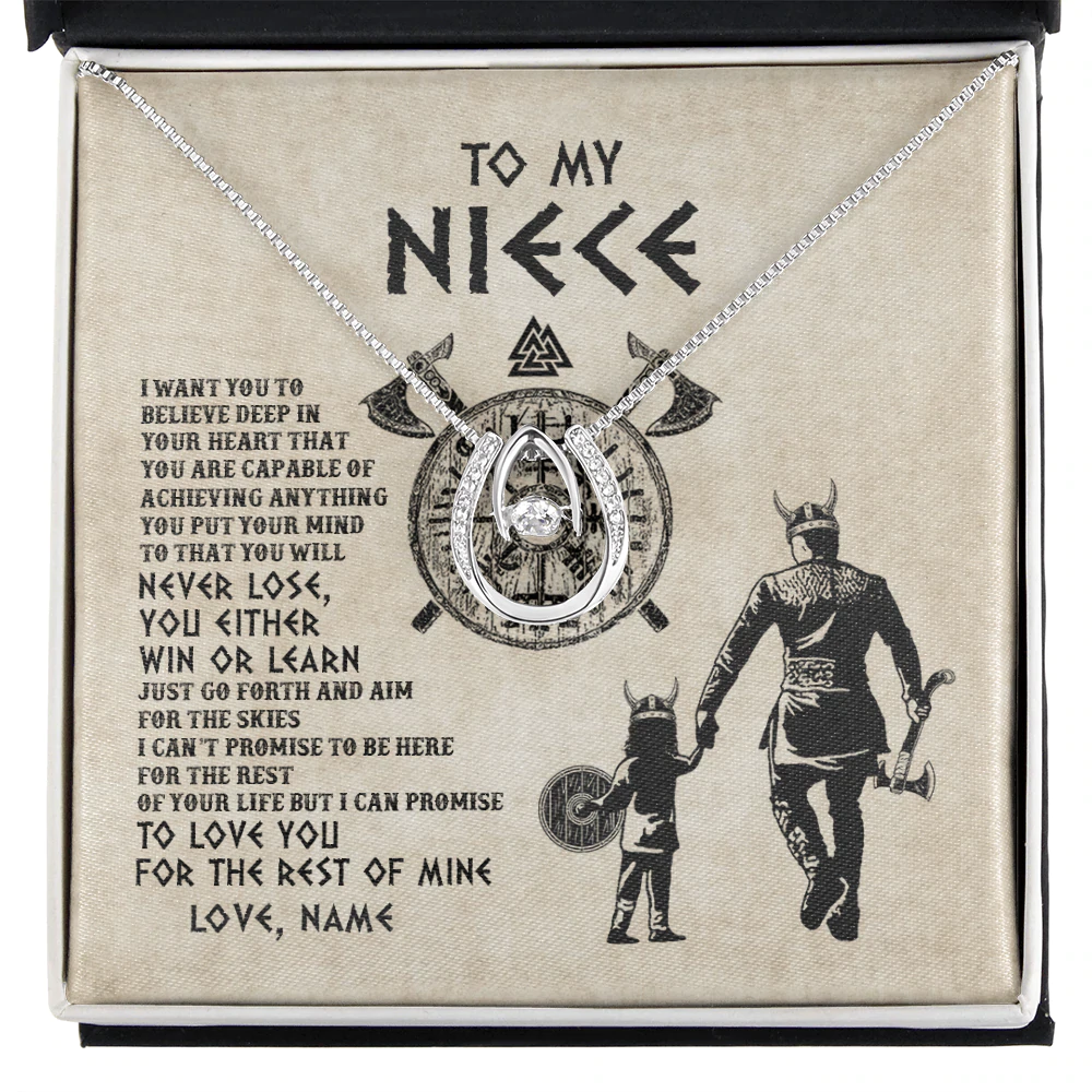 Lucky In Love Necklace | Personalized To My Niece Necklace From Uncle You Will Never Lose Wolf Niece Birthday Graduation Thanksgiving Valentines Christmas Customized Message Card | teecentury