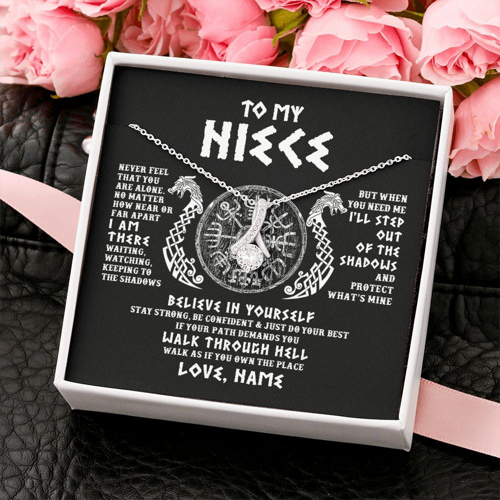 Alluring Beauty Necklace | Personalized To My Niece Necklace Viking Never Feel You Are Alone Odin Scandinavian Norse Runes Niece Birthday Christmas Pendant Customized Gift Message Card | teecentury