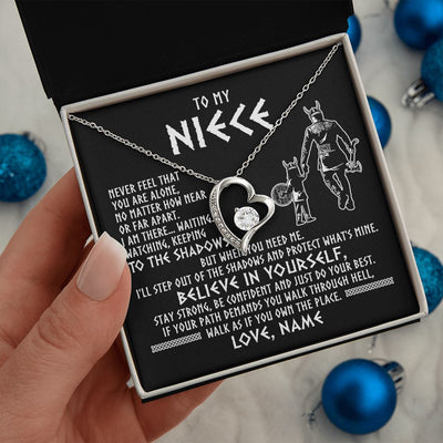 Forever Love Necklace | Personalized To My Niece Necklace Viking Never Feel You Are Alone Scandinavian Runes Viking Niece Birthday Christmas Pendant Customized Gift Box Message Card | teecentury