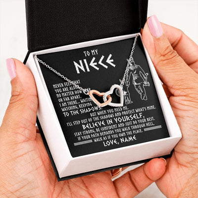 Interlocking Hearts Necklace | Personalized To My Niece Necklace Viking Never Feel You Are Alone Scandinavian Runes Viking Niece Birthday Christmas Pendant Customized Gift Box Message Card | teecentury