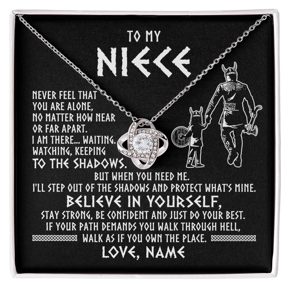 Love Knot Necklace | Personalized To My Niece Necklace Viking Never Feel You Are Alone Scandinavian Runes Viking Niece Birthday Christmas Pendant Customized Gift Box Message Card | teecentury