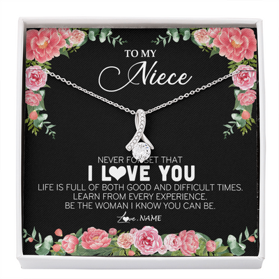 Alluring Beauty Necklace | Personalized To My Niece Necklace from Aunt Uncle Never Forget I Love You Floral Jewelry for Niece Birthday Graduation Christmas Customized Message Card | teecentury