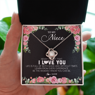 Love Knot Necklace | Personalized To My Niece Necklace from Aunt Uncle Never Forget I Love You Floral Jewelry for Niece Birthday Graduation Christmas Customized Message Card | teecentury