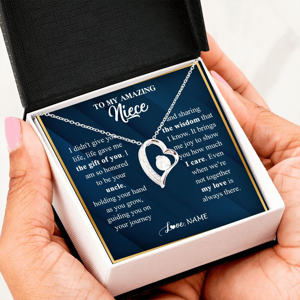 Forever Love Necklace | Personalized To My Niece Necklace from Uncle Life Gave Me The Gift Of You Niece Birthday Graduation Christmas Jewelry Customized Gift Box Message Card | teecentury