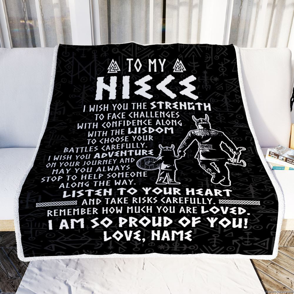 Personalized To My Niece Viking Blanket From Uncle I Am So Proud Of You Runes Viking Niece Birthday Christmas Customized Bed Fleece Blanket | teecentury
