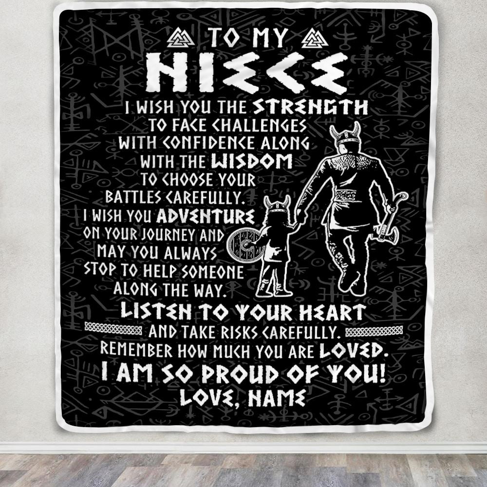 Personalized To My Niece Viking Blanket From Uncle I Am So Proud Of You Runes Viking Niece Birthday Christmas Customized Bed Fleece Blanket | teecentury