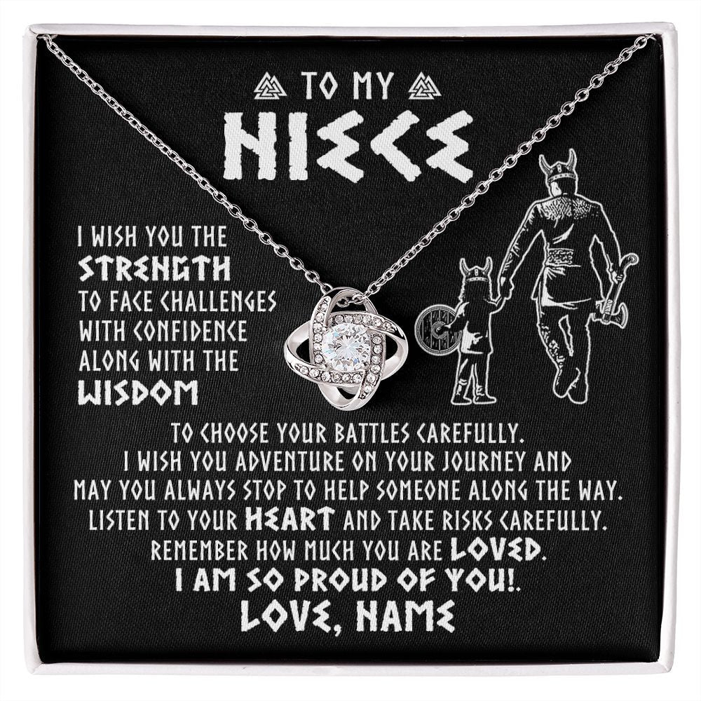 Love Knot Necklace | Personalized To My Niece Viking Necklace From Uncle I Am So Proud Of You Runes Viking Niece Birthday Christmas Customized Gift Box Message Card | teecentury