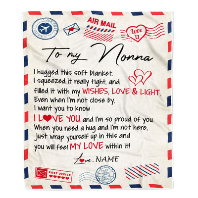 Personalized To My Nonna Blanket From Grandkids Grandson Air Mail Letter I Love You Nonna Birthday Mothers Day Christmas Customized Fleece Throw Blanket | teecentury