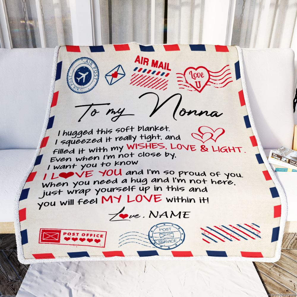 Personalized To My Nonna Blanket From Grandkids Grandson Air Mail Letter I Love You Nonna Birthday Mothers Day Christmas Customized Fleece Throw Blanket | teecentury