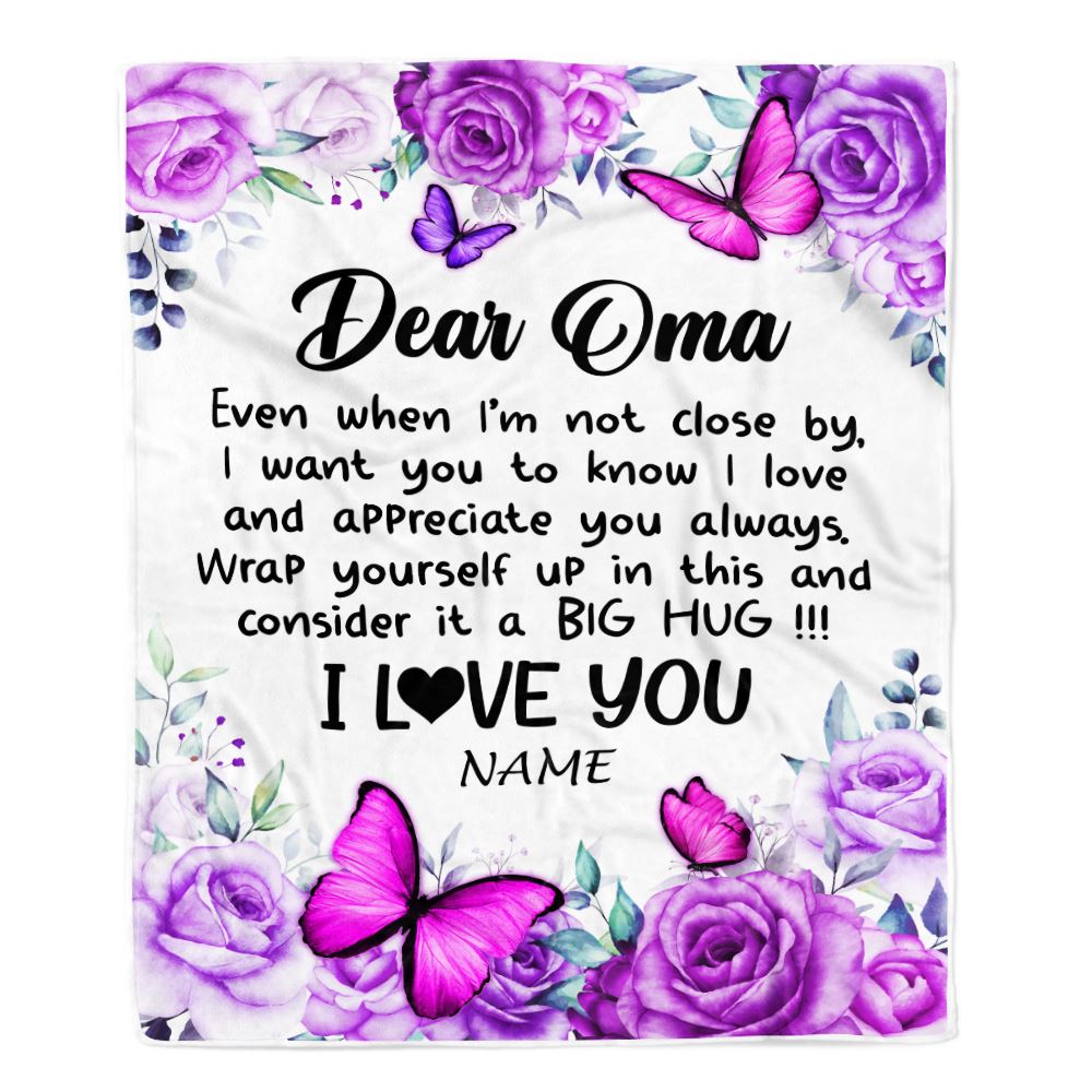 Personalized To My Oma Blanket From Granddaughter Grandson Butterfly Love And Appreciate Oma Birthday Mothers Day Christmas Customized Fleece Throw Blanket | teecentury