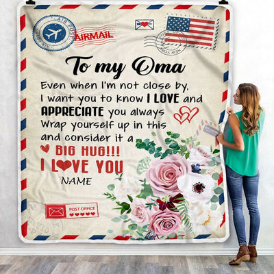 Personalized To My Oma Blanket From Grandkids Floral Air Mail Letter I Love You Oma Birthday Mothers Day Christmas Customized Fleece Throw Blanket | teecentury