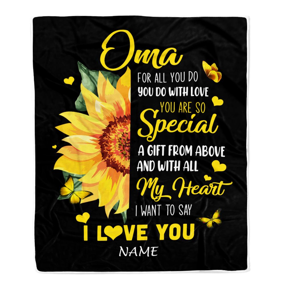 Personalized To My Oma Blanket From Grandkids Granddaughter I Want To Say I Love You Sunfower Oma Birthday Mothers Day Christmas Customized Fleece Throw Blanket | teecentury