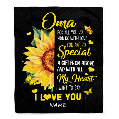 Personalized To My Oma Blanket From Grandkids Granddaughter I Want To Say I Love You Sunfower Oma Birthday Mothers Day Christmas Customized Fleece Throw Blanket | teecentury
