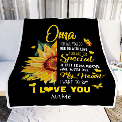 Personalized To My Oma Blanket From Grandkids Granddaughter I Want To Say I Love You Sunfower Oma Birthday Mothers Day Christmas Customized Fleece Throw Blanket | teecentury