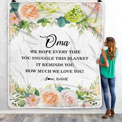 Personalized To My Oma Blanket From Grandkids How Much We Love You Flower Oma Birthday Mothers Day Christmas Customized Fleece Throw Blanket | teecentury