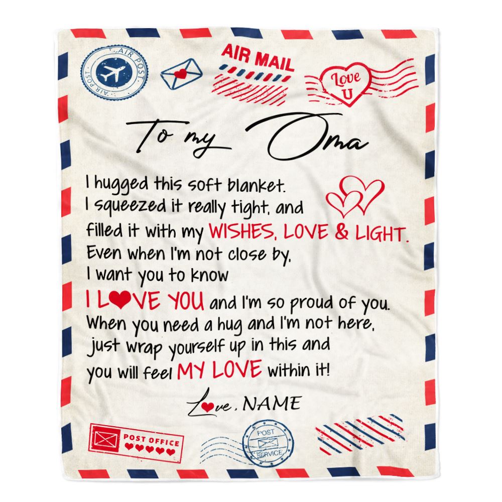 Personalized To My Oma Blanket From Kids Air Mail Letter I Love You Oma Birthday Mothers Day Christmas Customized Fleece Throw Blanket | teecentury