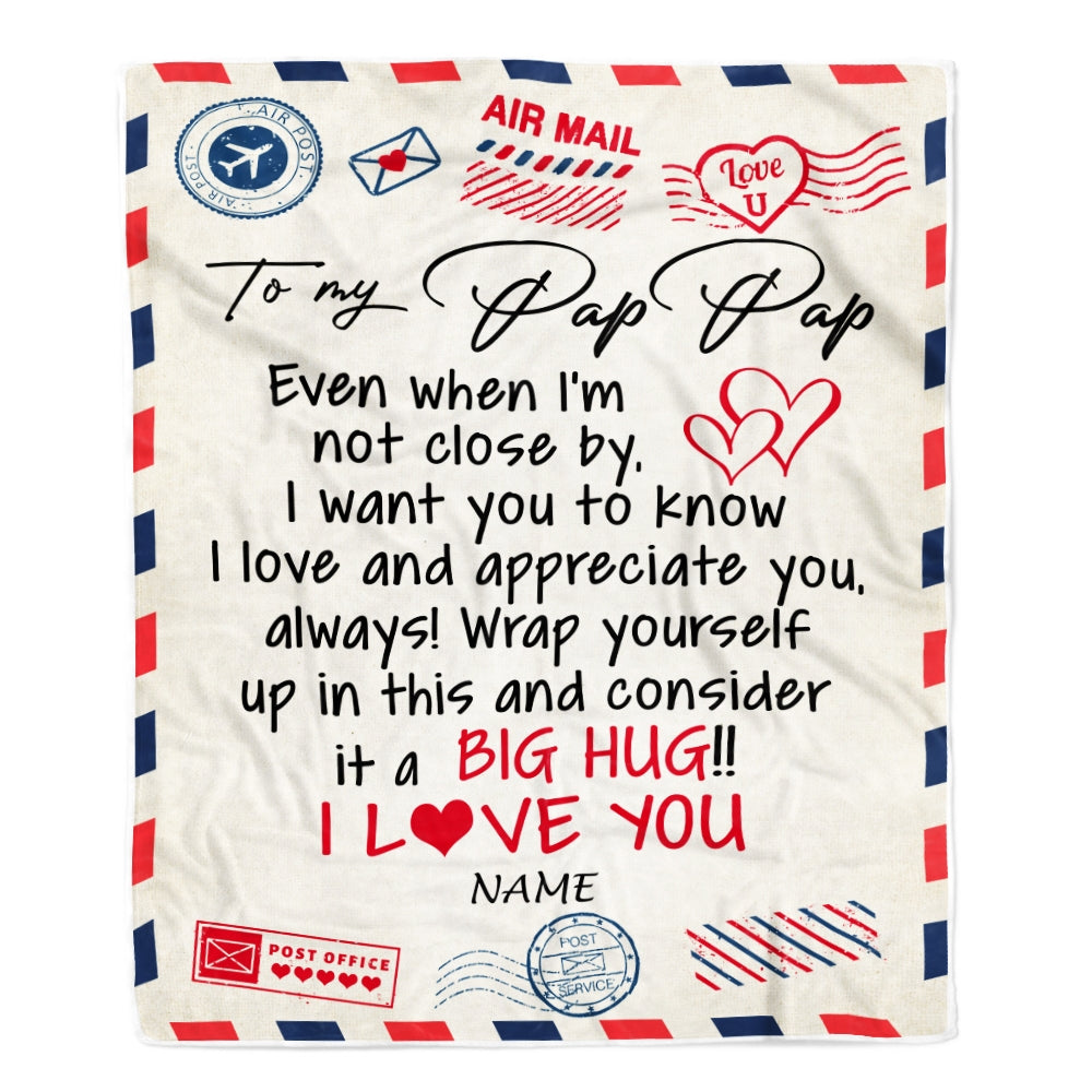 Personalized To My Pap Pap Blanket From Grandkids I Love You Hugs Air Mail Letter Pap Pap Birthday Fathers Day Christmas Customized Fleece Blanket Blanket | Teecentury.com