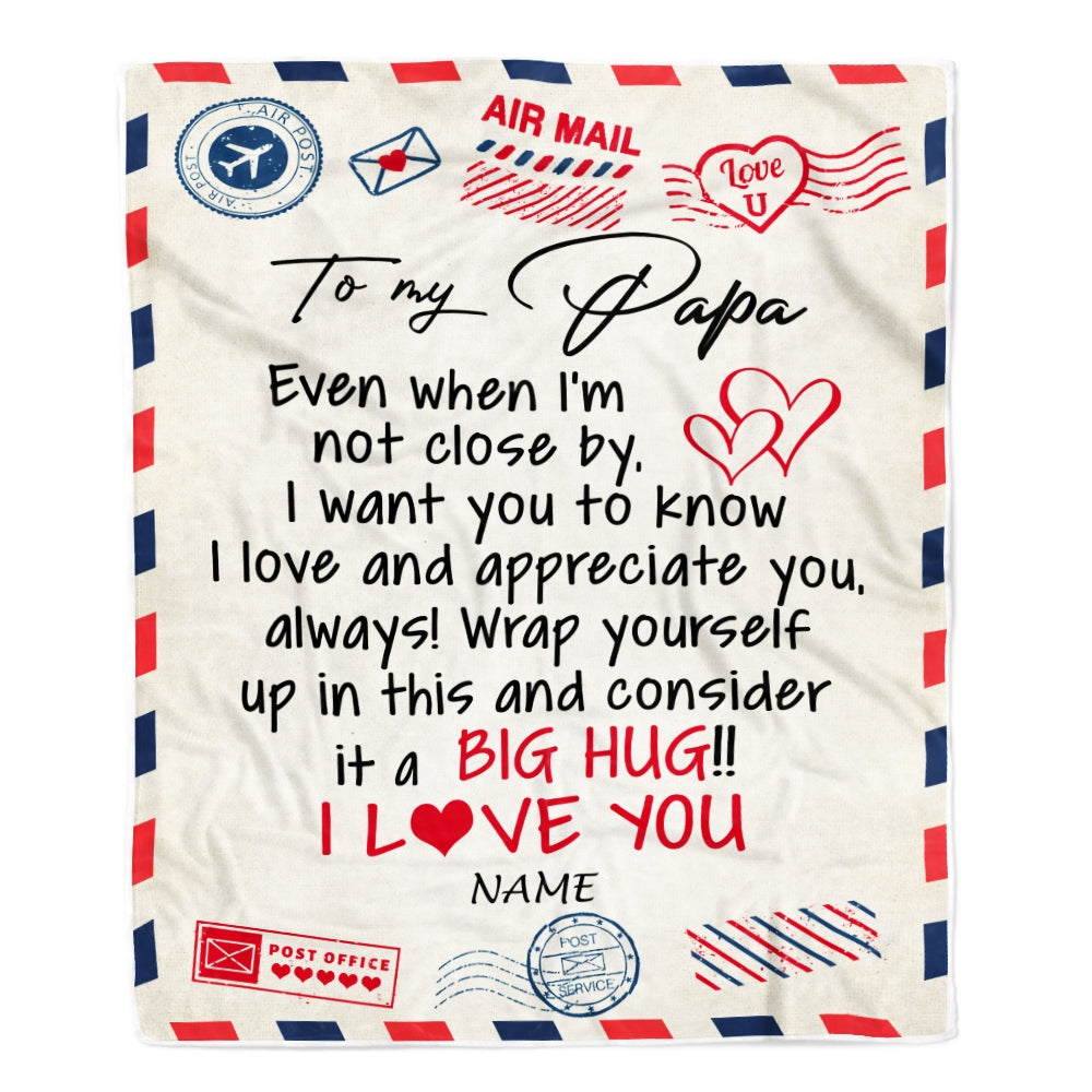 Personalized To My Papa Blanket From Grandkids I Love You Hugs Air Mail Letter Papa Birthday Fathers Day Christmas Customized Fleece Blanket Blanket | Teecentury.com