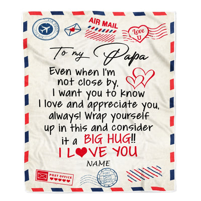 Personalized To My Papa Blanket From Grandkids I Love You Hugs Air Mail Letter Papa Birthday Fathers Day Christmas Customized Fleece Blanket Blanket | Teecentury.com