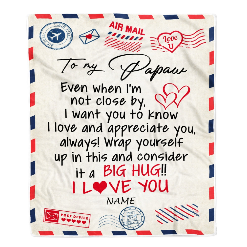 Personalized To My Papaw Blanket From Grandkids I Love You Hugs Air Mail Letter Papaw Birthday Fathers Day Christmas Customized Fleece Blanket Blanket | Teecentury.com