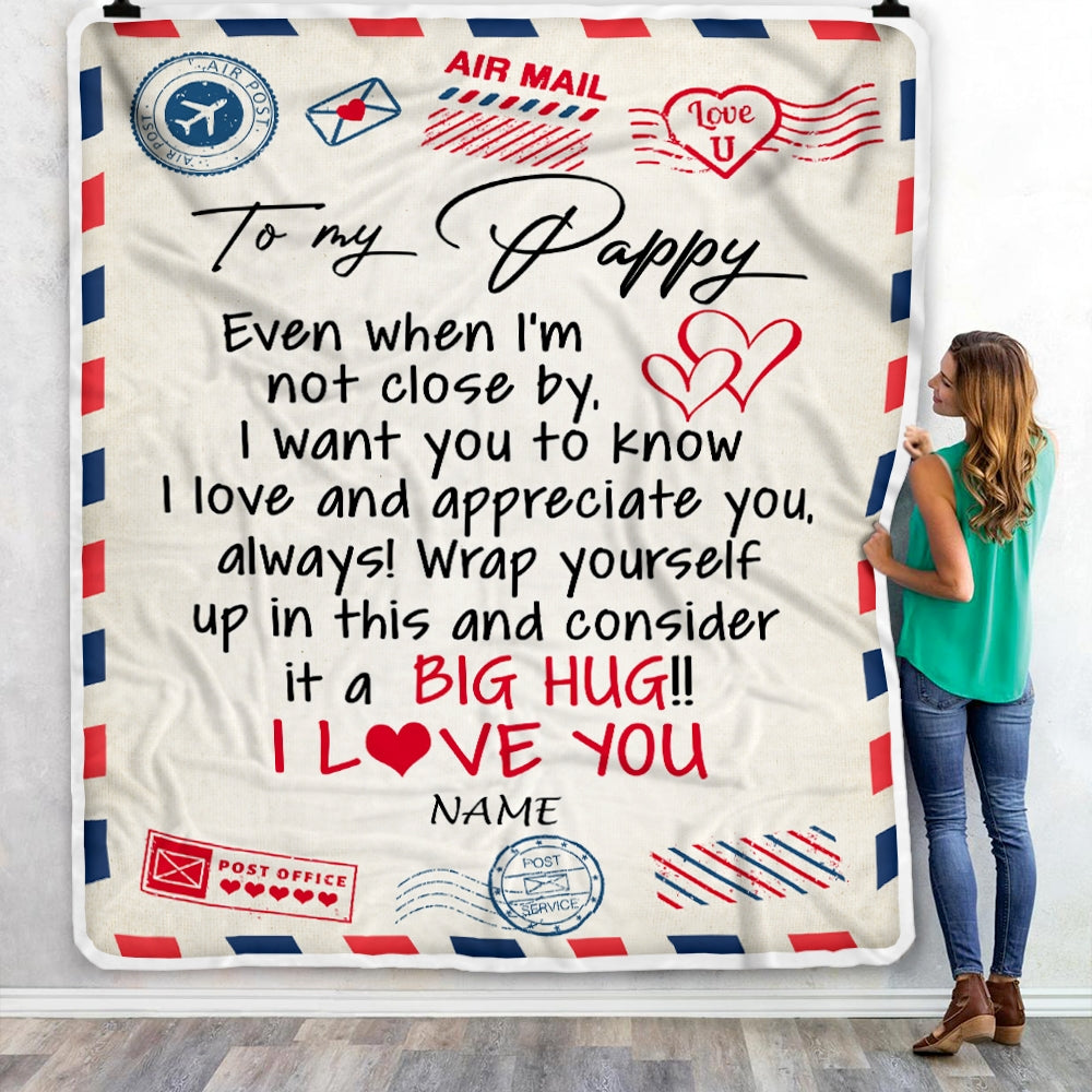 Personalized To My Pappy Blanket From Grandkids I Love You Hugs Air Mail Letter Pappy Birthday Fathers Day Christmas Customized Fleece Blanket Blanket | Teecentury.com