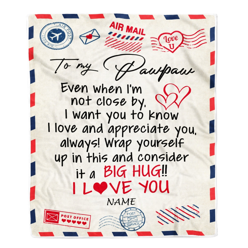 Personalized To My Pawpaw Blanket From Grandkids I Love You Hugs Air Mail Letter Pawpaw Birthday Fathers Day Christmas Customized Fleece Blanket Blanket | Teecentury.com