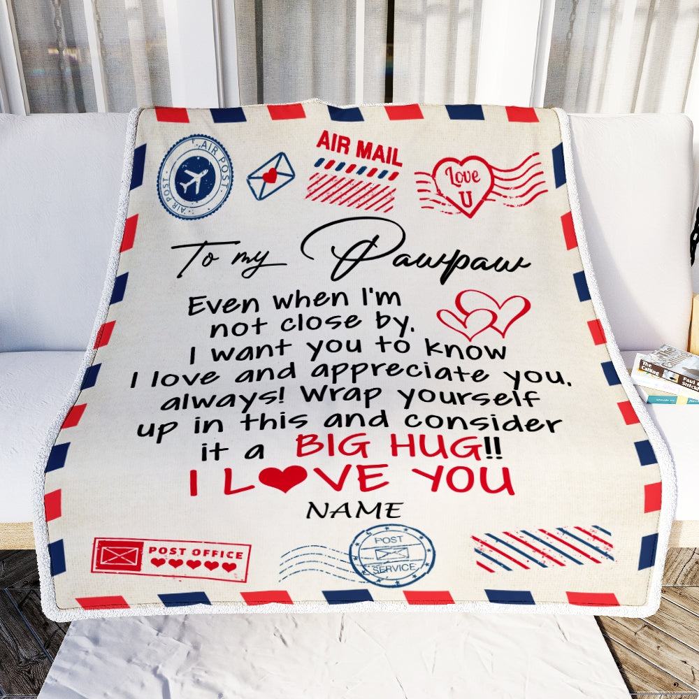 Personalized To My Pawpaw Blanket From Grandkids I Love You Hugs Air Mail Letter Pawpaw Birthday Fathers Day Christmas Customized Fleece Blanket Blanket | Teecentury.com