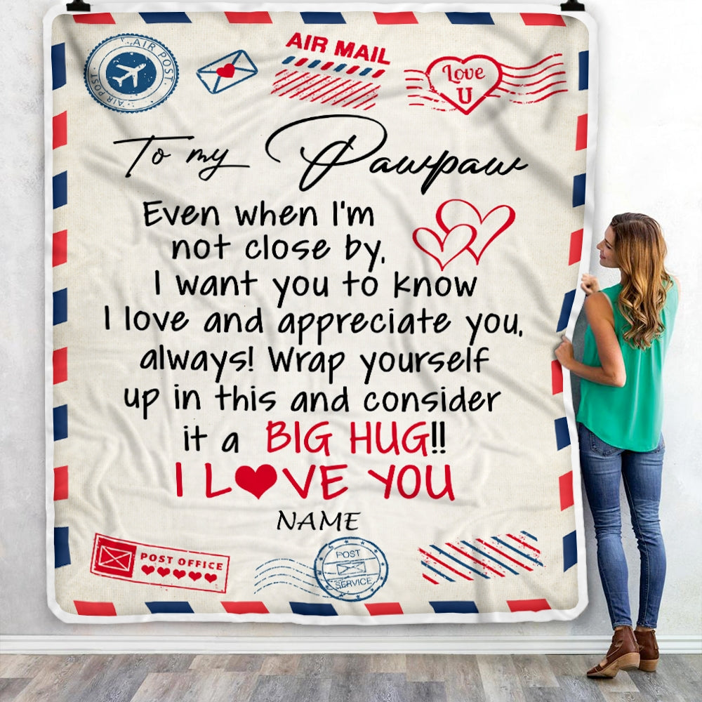 Personalized To My Pawpaw Blanket From Grandkids I Love You Hugs Air Mail Letter Pawpaw Birthday Fathers Day Christmas Customized Fleece Blanket Blanket | Teecentury.com