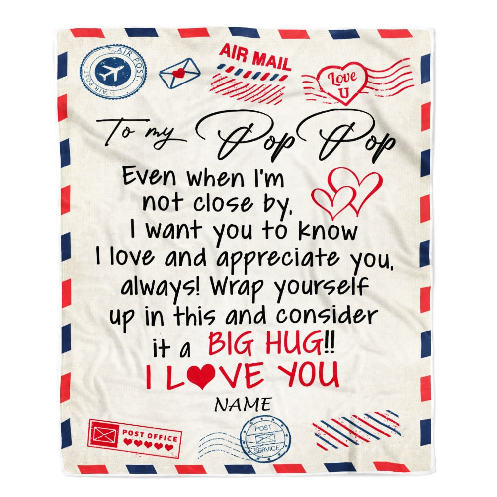 Personalized To My Pop Pop Blanket From Grandkids I Love You Hugs Air Mail Letter Pop Pop Birthday Fathers Day Christmas Customized Fleece Blanket Blanket | Teecentury.com