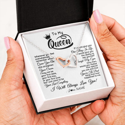 Interlocking Hearts Necklace | Personalized To My Queen Necklace From Husband Whenever You Feel Overwhelmed Soulmate Wife Valentines Day Birthday Christmas Customized Gift Box Message Card | teecentury