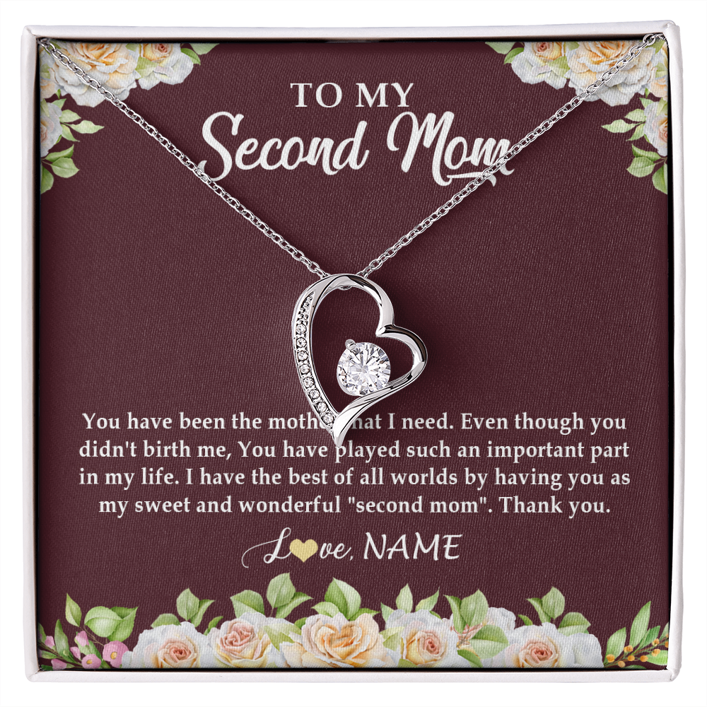 Forever Love Necklace | Personalized To My Second Mom Necklace Sweet Wonderful Mother In Law Stepmother Stepmom Jewelry Birthday Mothers Day Christmas Customized Gift Box Message Card | teecentury