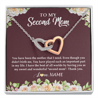 Interlocking Hearts Necklace | Personalized To My Second Mom Necklace Sweet Wonderful Mother In Law Stepmother Stepmom Jewelry Birthday Mothers Day Christmas Customized Gift Box Message Card | teecentury