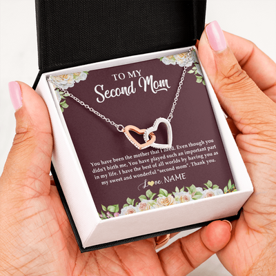 Interlocking Hearts Necklace | Personalized To My Second Mom Necklace Sweet Wonderful Mother In Law Stepmother Stepmom Jewelry Birthday Mothers Day Christmas Customized Gift Box Message Card | teecentury