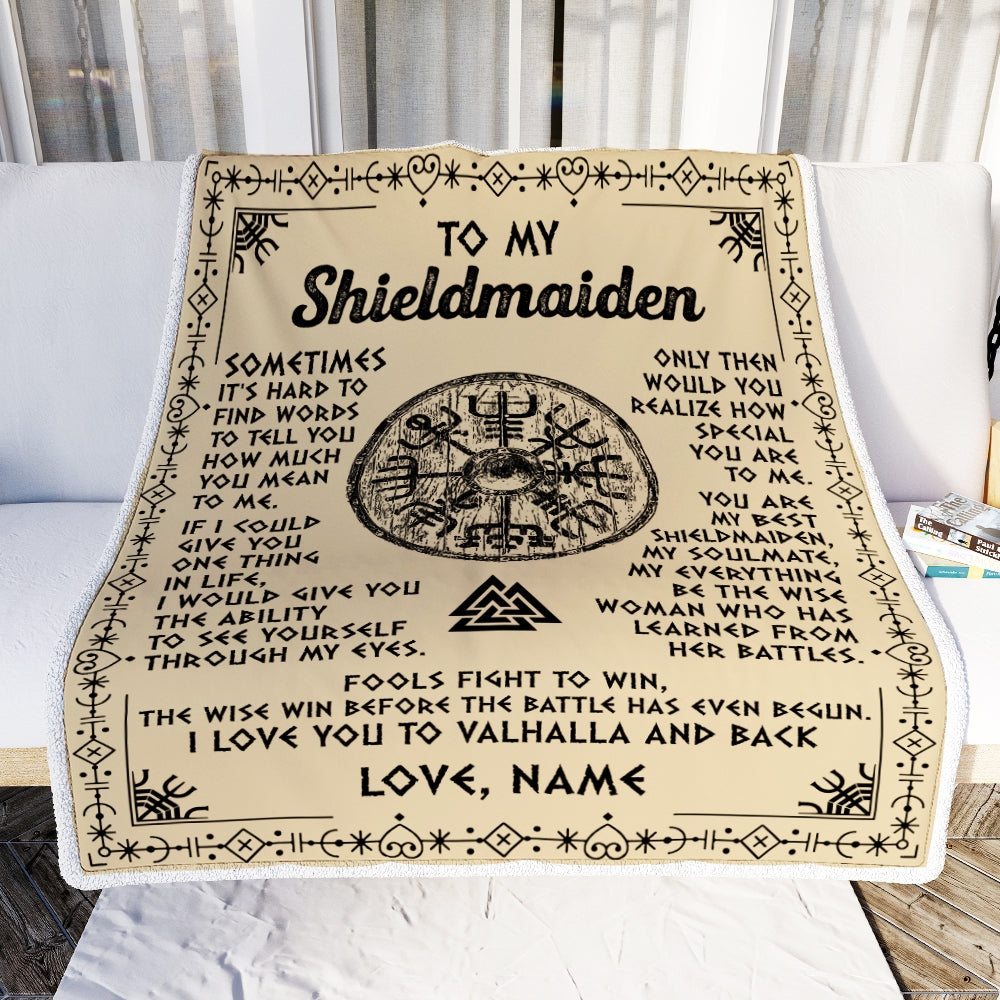 Personalized To My Shieldmaiden Blanket Viking Vintage I Love You To Valhalla Wife Girlfriend Birthday Anniversary Christmas Customized Bed Fleece Blanket | teecentury