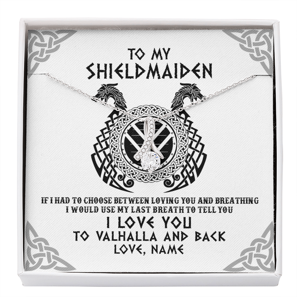 Alluring Beauty Necklace | Personalized To My Shieldmaiden Necklace From Husband I Love You to Valhalla Viking Jewelry Women Birthday Wife Girlfriend Anniversary Customized Message Card | teecentury