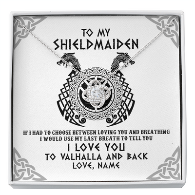 Love Knot Necklace | Personalized To My Shieldmaiden Necklace From Husband I Love You to Valhalla Viking Jewelry Women Birthday Wife Girlfriend Anniversary Customized Message Card | teecentury