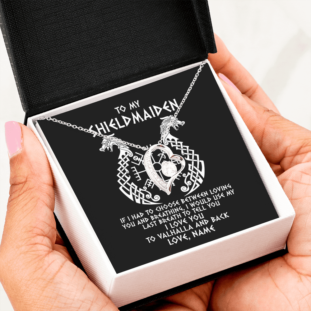 Forever Love Necklace | Personalized To My Shieldmaiden Necklace From Viking I Love You For Wife From Husband Girlfriend From Boyfriend Birthday Valentines Day Customized Message Card | teecentury