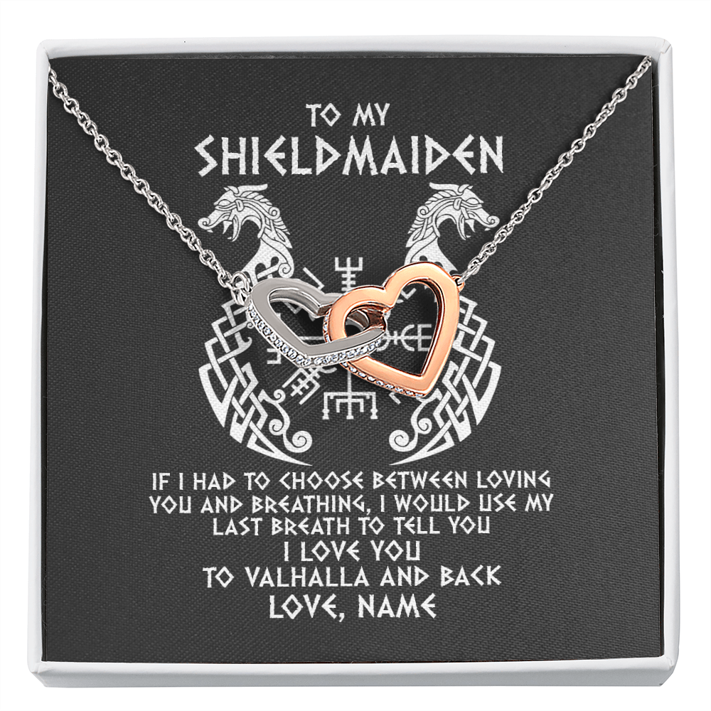 Interlocking Hearts Necklace | Personalized To My Shieldmaiden Necklace From Viking I Love You For Wife From Husband Girlfriend From Boyfriend Birthday Valentines Day Customized Message Card | teecentury