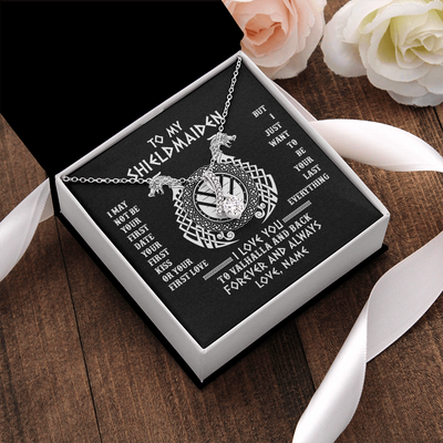 Alluring Beauty Necklace | Personalized To My Shieldmaiden Necklace I Love You to Valhalla and Back Viking Jewelry For Women Birthday Wife Girlfriend Anniversary Customized Message Card | teecentury