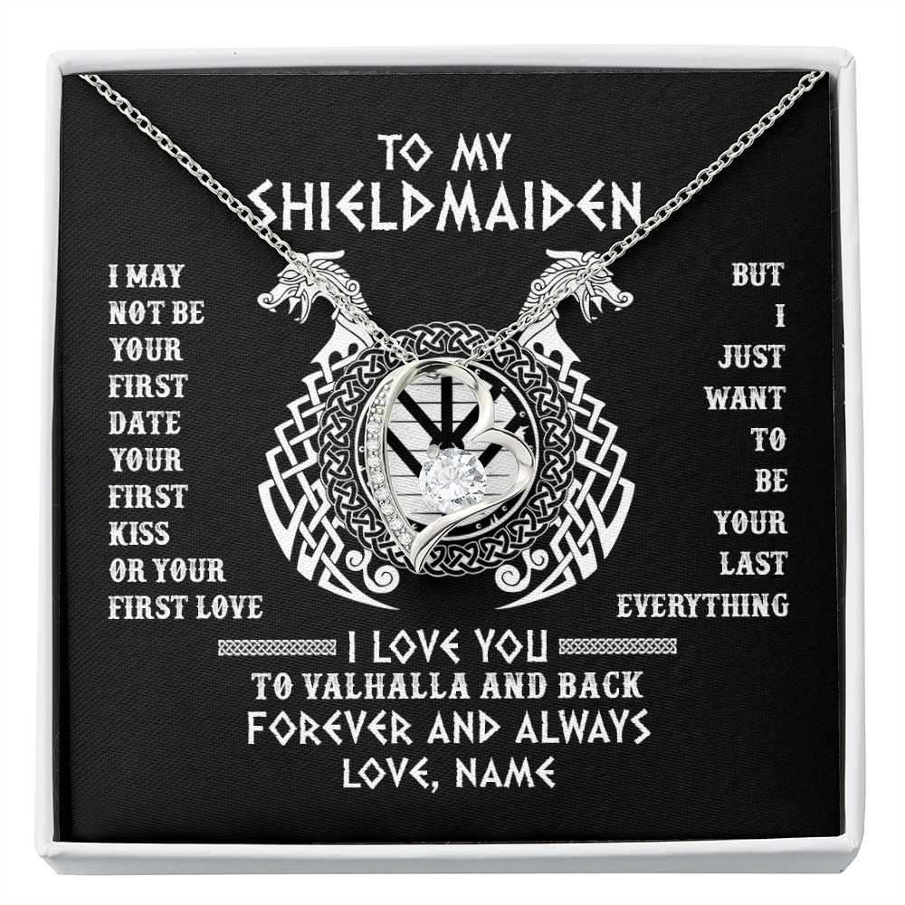 Forever Love Necklace | Personalized To My Shieldmaiden Necklace I Love You to Valhalla and Back Viking Jewelry For Women Birthday Wife Girlfriend Anniversary Customized Message Card | teecentury
