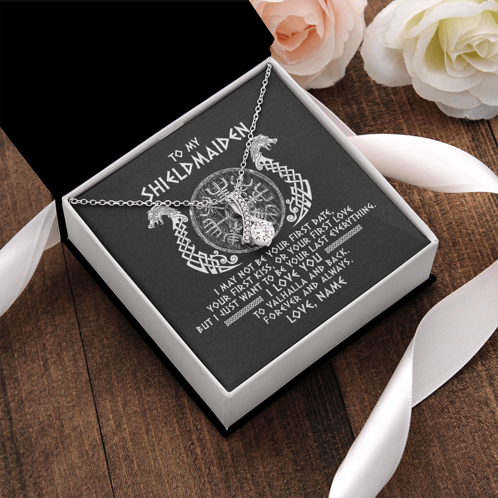 Alluring Beauty Necklace | Personalized To My Shieldmaiden Necklace Viking I Love You to Valhalla Jewelry For Wife Girlfriend From Husband Birthday Anniversary Customized Message Card | teecentury