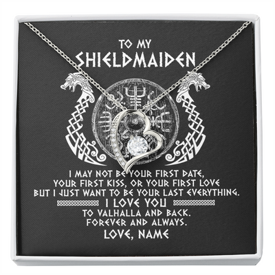 Forever Love Necklace | Personalized To My Shieldmaiden Necklace Viking I Love You to Valhalla Jewelry For Wife Girlfriend From Husband Birthday Anniversary Customized Message Card | teecentury