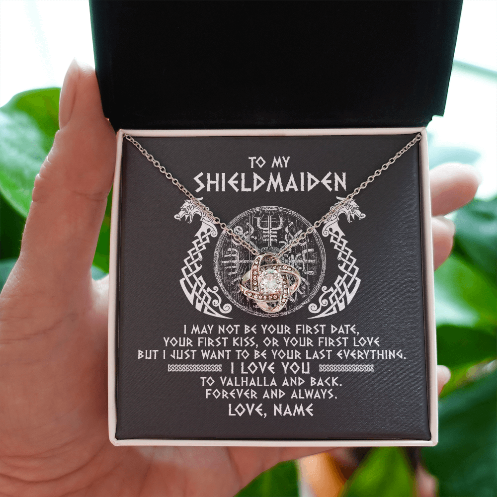 Love Knot Necklace | Personalized To My Shieldmaiden Necklace Viking I Love You to Valhalla Jewelry For Wife Girlfriend From Husband Birthday Anniversary Customized Message Card | teecentury
