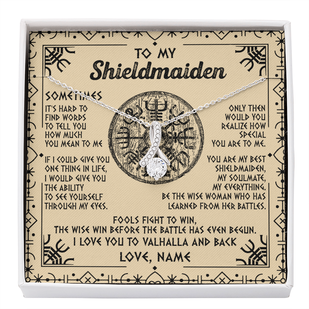 Alluring Beauty Necklace | Personalized To My Shieldmaiden Necklace Viking Vintage I Love You to Valhalla Jewelry Fiancee Wife Girlfriend Birthday Anniversary Customized Message Card | teecentury
