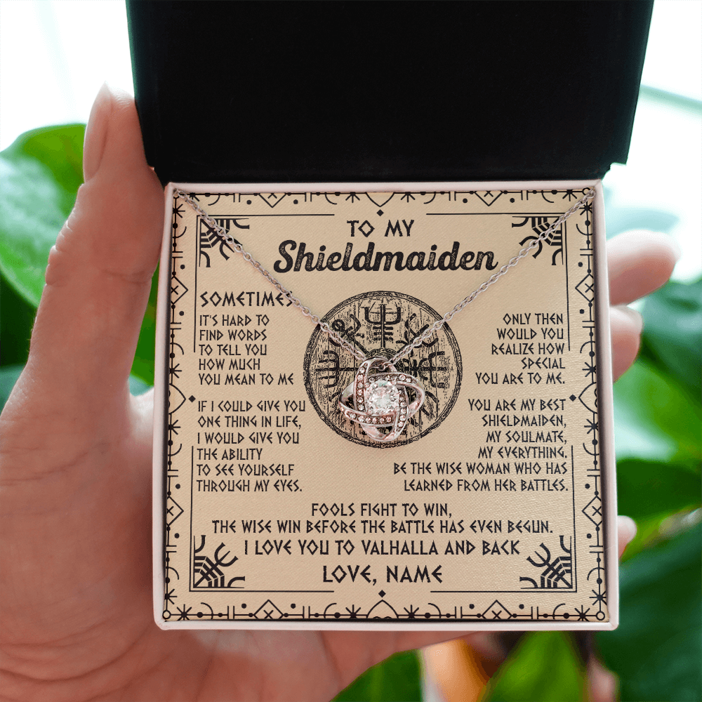 Love Knot Necklace | Personalized To My Shieldmaiden Necklace Viking Vintage I Love You to Valhalla Jewelry Fiancee Wife Girlfriend Birthday Anniversary Customized Message Card | teecentury