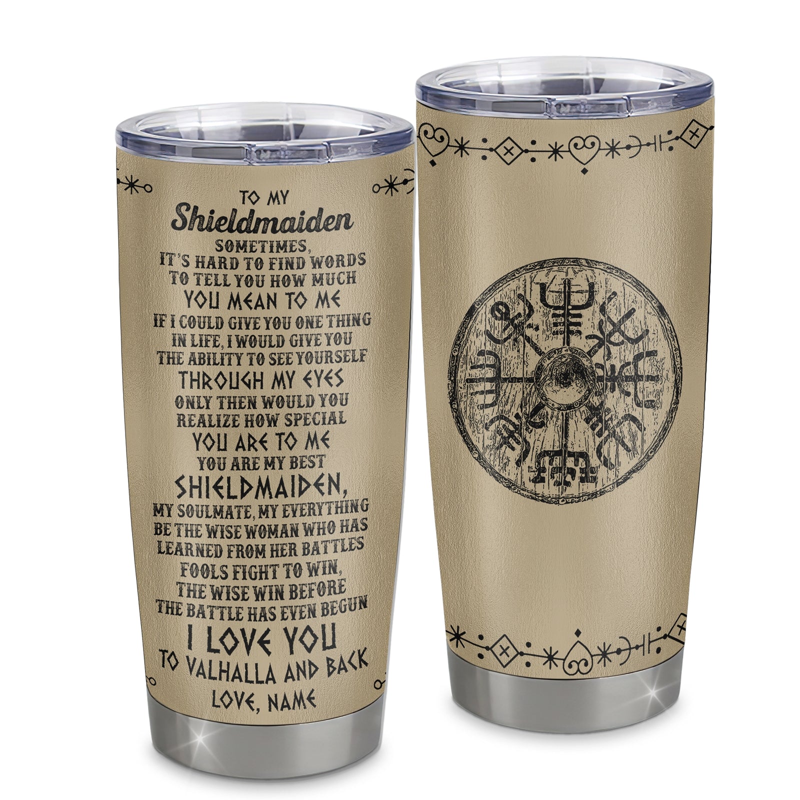 Personalized To My Shieldmaiden Tumbler Viking Stainless Steel Cup Vintage I Love You To Valhalla Wife Girlfriend Birthday Anniversary Christmas Travel Mug | teecentury