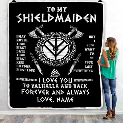 Personalized To My Shieldmaiden Viking Blanket I Love You To Valhalla And Back Wife Girlfriend Women Birthday Anniversary Customized Fleece Throw Blanket Blanket | Teecentury.com