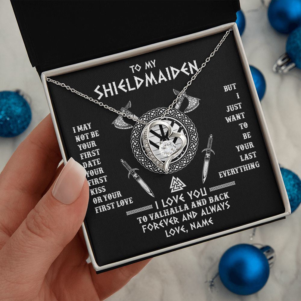 Forever Love Necklace | Personalized To My Shieldmaiden Viking Necklace I Love You To Valhalla And Back Wife Girlfriend Women Birthday Anniversary Customized Gift Box Message Card | teecentury