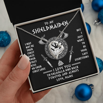 Forever Love Necklace | Personalized To My Shieldmaiden Viking Necklace I Love You To Valhalla And Back Wife Girlfriend Women Birthday Anniversary Customized Gift Box Message Card | teecentury